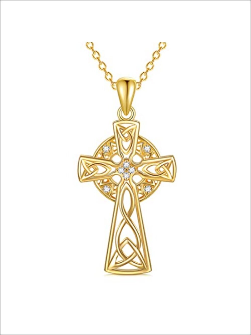 Natural Diamond Celtic Cross Necklace 18K Yellow Gold Plated 925 Sterling